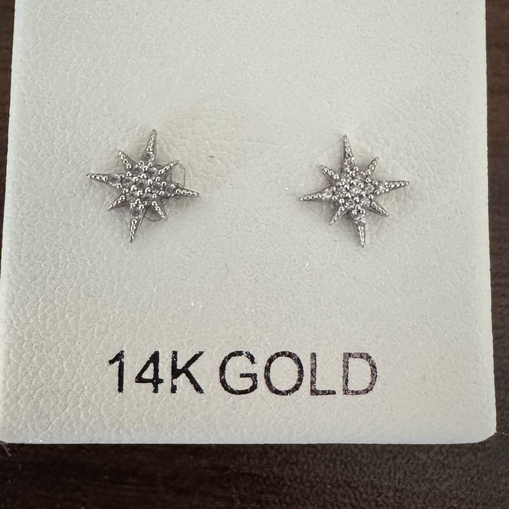 14K White Gold Starburst Earrings with stones